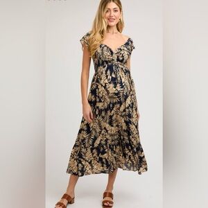 Elegant Navy and Beige Floral Dress